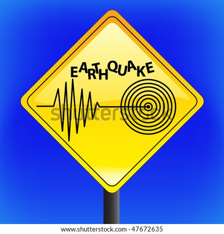 Vector warning earthquake disaster sign (us style) with sky in background