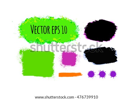 Set of painted grunge banners. Bright colorful ink vector stains isolated on white. Rainbow Colored backgrounds for design. Hand drawn vector illustration on white. Brush strokes vector.