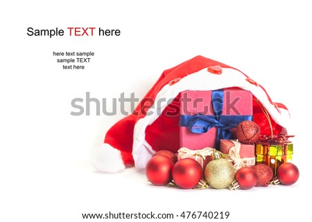 Christmas ball and gift box decoration isolated on white background