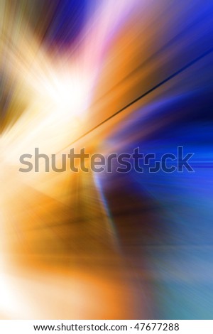 Abstract background in blue and orange tones.