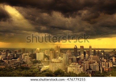 Sunset in Downtown, Mont Royal, Montreal, Quebec, Canada, after the summer rain 
