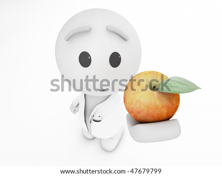 cute 3d doctor holds an apple ("Happyman" series) -  an apple a day keeps the doctor away