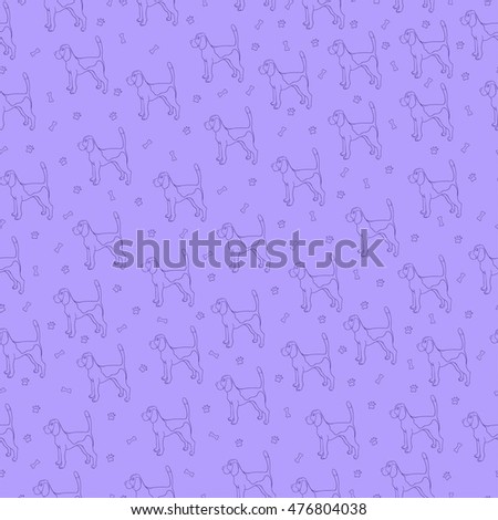 Seamless pattern with cute dog. Breed beagle. Can be used for wallpaper, pattern fills, greeting cards, webpage backgrounds, wrapping paper and textile or fabric. Vector illustration.