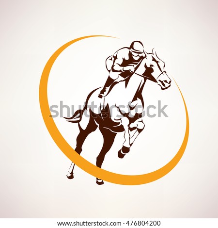 horse race stylized symbol, jockey riding a horse elmblem