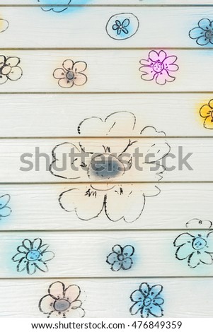 flowers drawing on wood planks