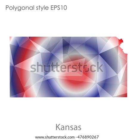 Kansas state map in geometric polygonal,mosaic style.Abstract gems triangle,modern design background. Vector illustration EPS10