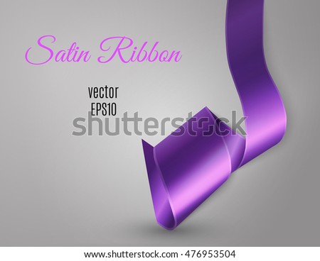 Satin ribbon curl on light grey background and free space for your text
