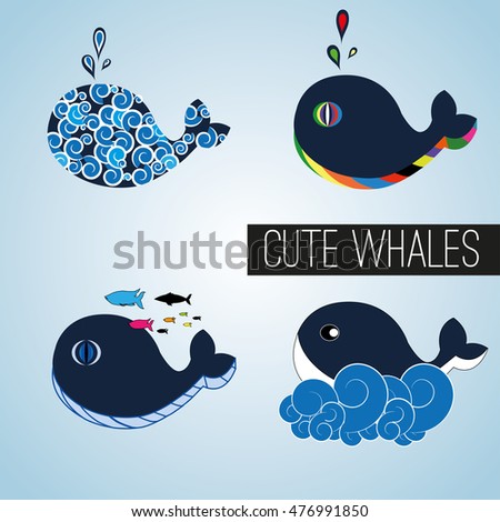 Vector illustration of cute whales