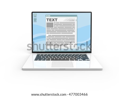 Illustration of 3D white laptop isolated with Display interface text frame