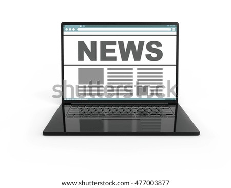 Illustration of 3D black laptop isolated with news text