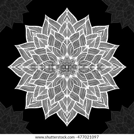 Mandala. Round Ornament Pattern on black background.