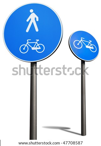 bicycles and pedestrians road sign on pole isolated over white