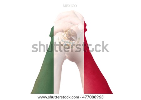 Man clasped hands patterned with the MEXICO flag