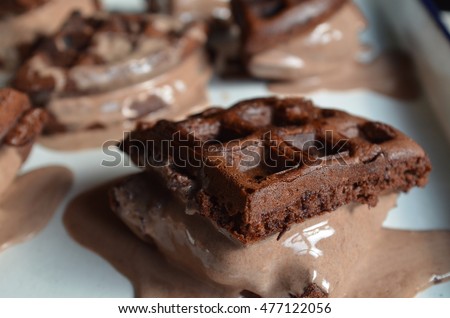 Brownie Waffles ice cream sandwiches homemade with chocolate ice cream Royalty-Free Stock Photo #477122056