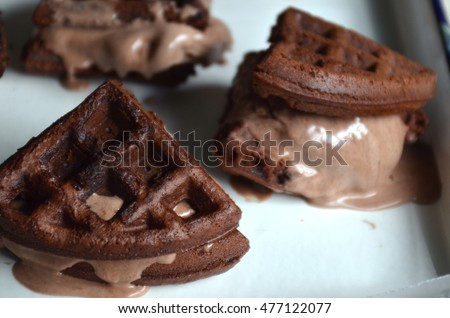 Brownie Waffles ice cream sandwiches homemade with chocolate ice cream Royalty-Free Stock Photo #477122077