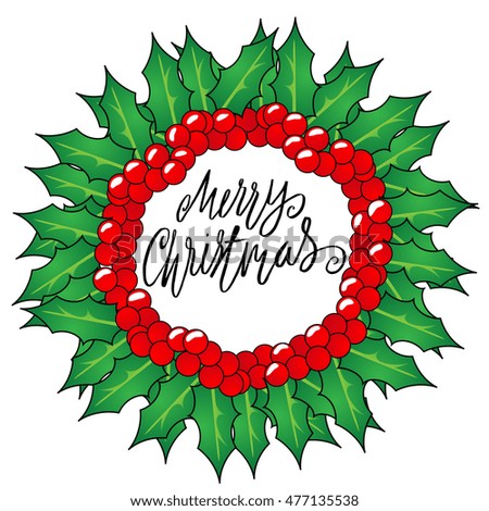 Greeting card with a Christmas wreaths and Merry Christmas message. Christmas lettering