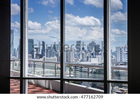 Business Contemporary Meeting Room Office Working Concept with frame window and city background at bangkok