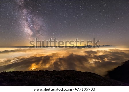 Milky Way over my hometown Jesenice and Triglav mountain