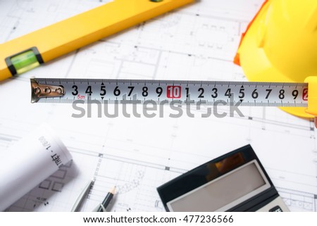 Architectural project concept. Tools to design a new home