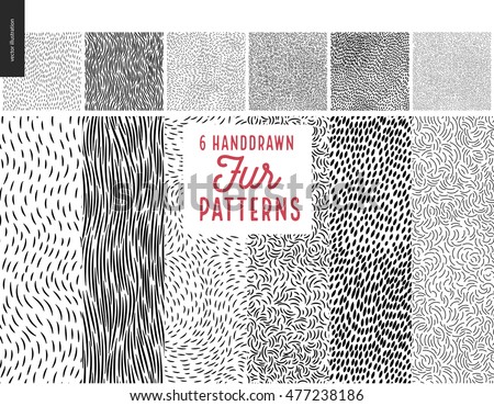Handdrawn patterns set. Fur seamless patterns with an usage example Royalty-Free Stock Photo #477238186