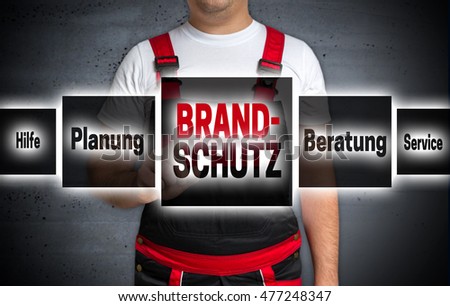 Brandschutz (in german Fire protection help planning advice) touchscreen is operated by craftsman.