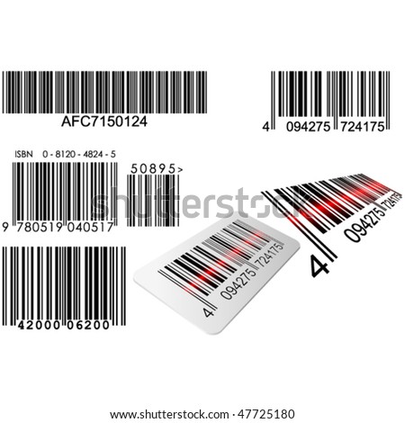 Bar codes in different styles with red laser line