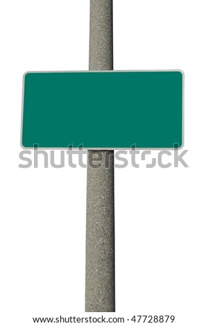 Blank green traffic sign on concrete electric pole