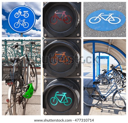 Collage. Bicycles as transport