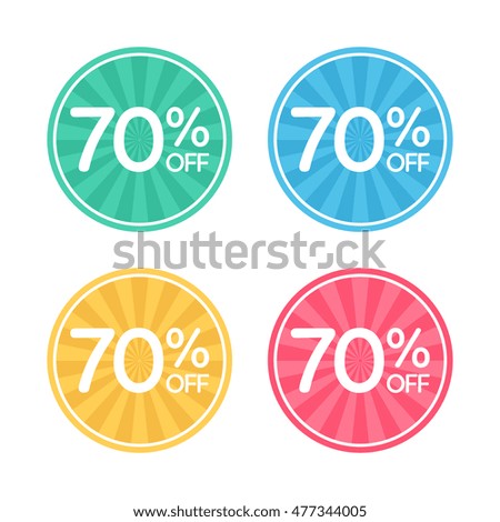 70% off. Sale and discount price badge sticker. Concept Shopping.