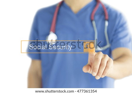 DOCTOR WORKING MODERN INTERFACE TOUCHSCREEN SEARCHING AND SOCIAL SECURITY  CONCEPT