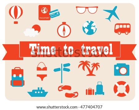Time to travel. Vector icons set. 
