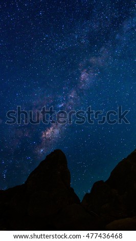 Detail of Milky Way Galaxy over mountain ,Long exposure photograph.