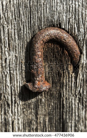 old rusty nail in the piece of wood close up