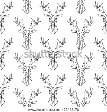 Deer pattern on white background. Vector seamless texture. Magic print geometric style. Cloth, wallpaper,wrapping, card, invitation, wedding, birthday,textile, paper,holiday. Color illustration.Eps10.