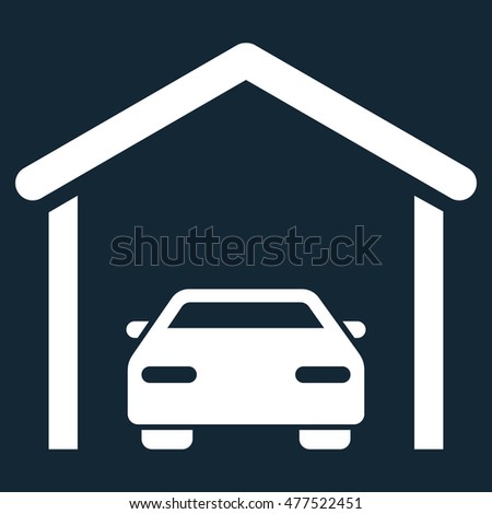Car Garage icon. Vector style is flat iconic symbol, white color, dark blue background.
