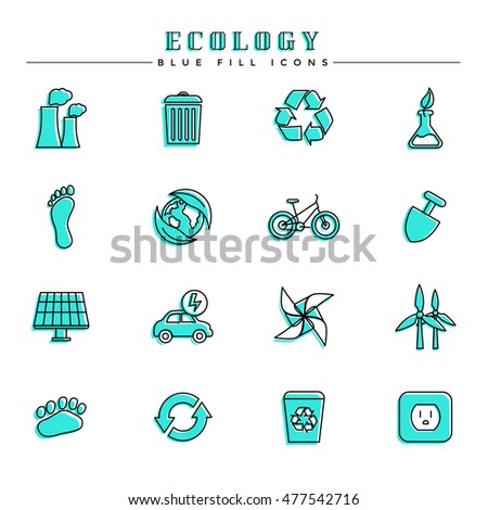 Ecology blue fill icons set