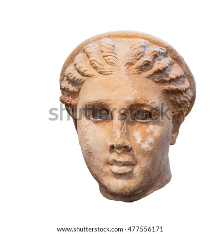 Goddess Artemis head found in Lycosura, Arcadia, ancient Greek sculpture.