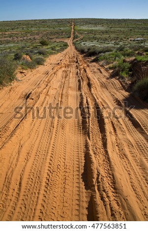 "Panorama showing The Road into the Desert". A track in the Simpson Desert. Queensland, Australia