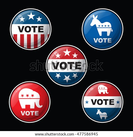 Set of 5 vector budges regarding voting in the American Presidential Election. EPS10 with transparencies