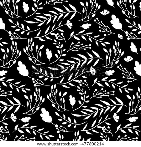 Vector pattern background of leaves in black color.