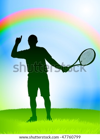 Tennis Player on Rainbow Background Original Vector Illustration