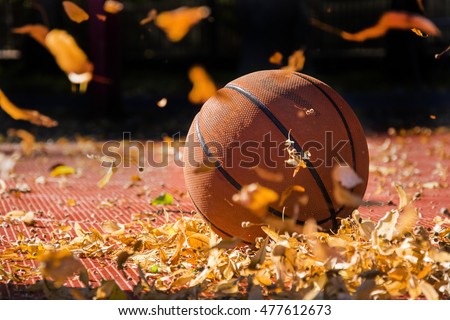 Basketball with yellow falling leaves