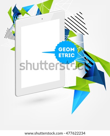 Tablet PC Icon. Mobile Technologies. Abstract Background. Geometric Triangles Pattern for Business Presentations, Application Cover and Web Site Design. Vector Illustration.