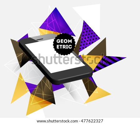 Phone Icon. Mobile Technologies. Abstract Background. Geometric Triangles Pattern for Business Presentations, Application Cover and Web Site Design. Vector Illustration.