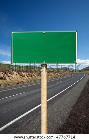 Green traffic sign curve road on background