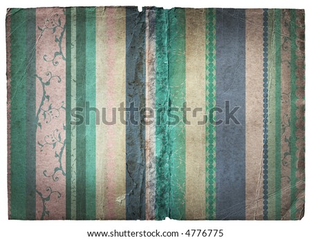Grunge paper texture with blue and green retro stripes