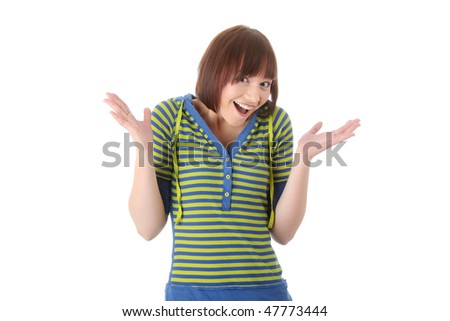 Happy teen girl portrait, over white background