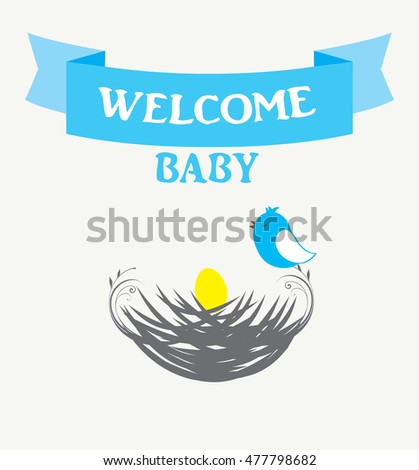 vector illustration of a baby bird nest baby shower card