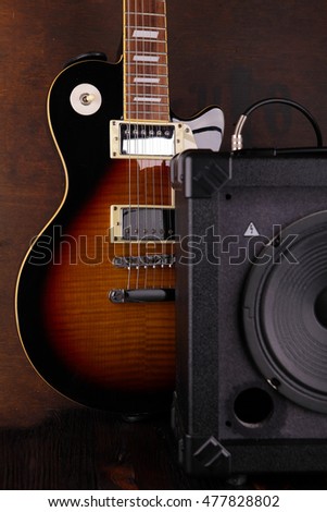 Electric Guitar and Amplifier Vintage Close Up. All for Rock.