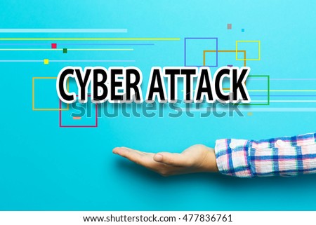 Cyber Attack concept with hand on blue background
